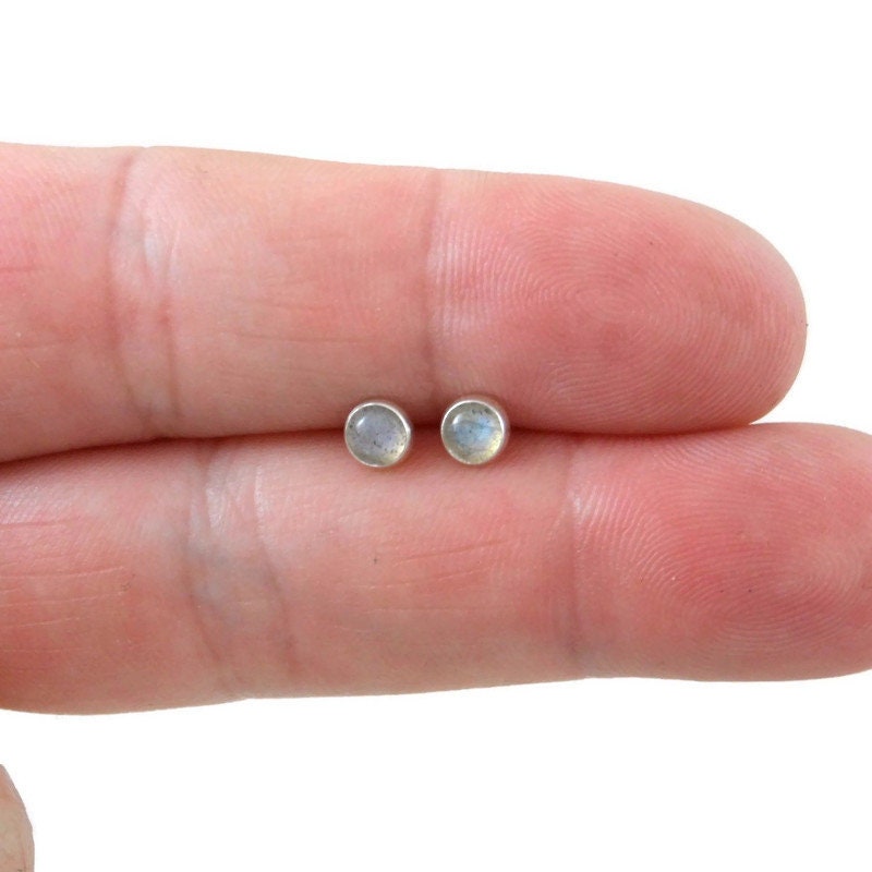 Labradorite Earrings in Sterling Silver-4mm