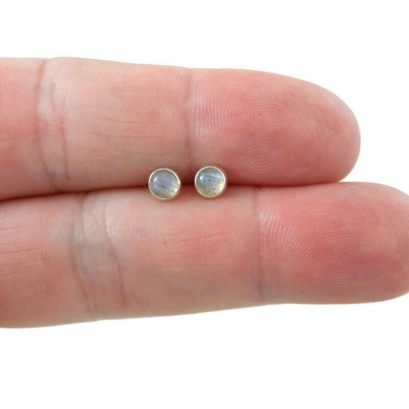 Labradorite Earrings in Sterling Silver-4mm