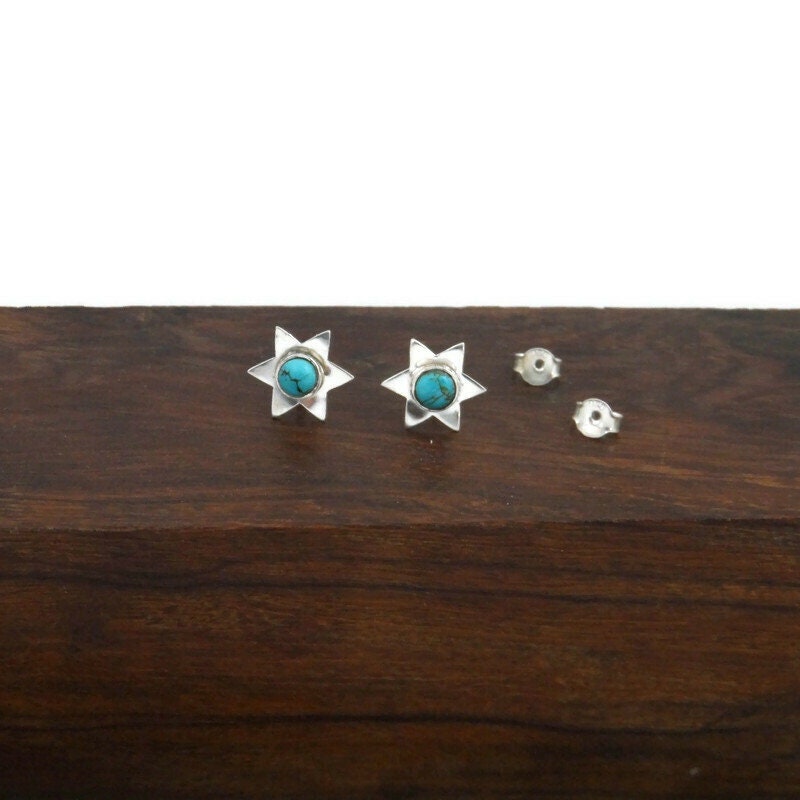 Turquoise Star Earrings in Sterling Silver, Turquoise Earrings, Star Earrings, Celestial Earrings, Turquoise Studs,Gemstone Earrings