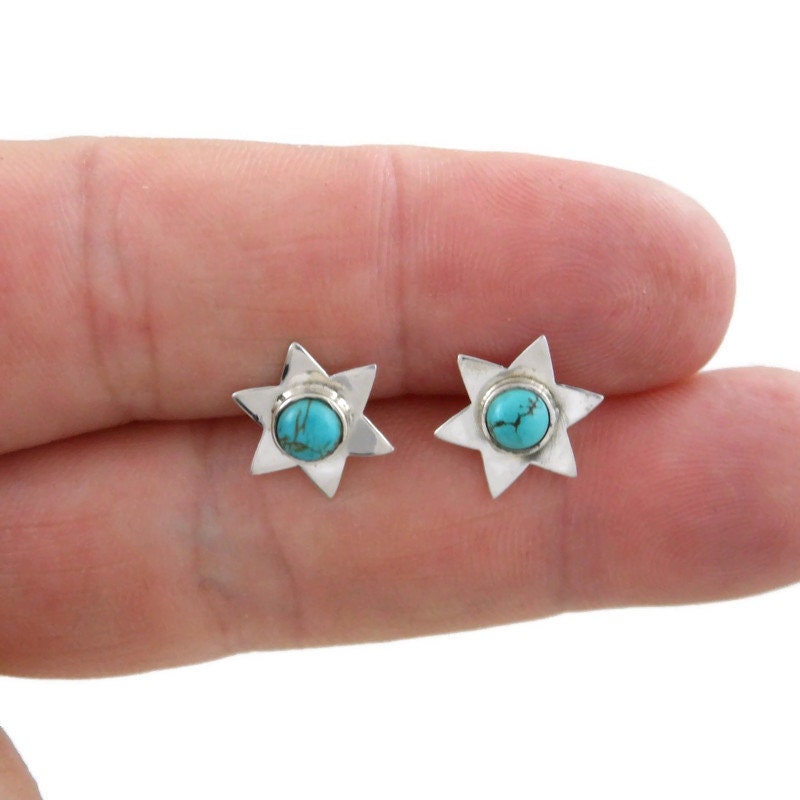 Turquoise Star Earrings in Sterling Silver, Turquoise Earrings, Star Earrings, Celestial Earrings, Turquoise Studs,Gemstone Earrings