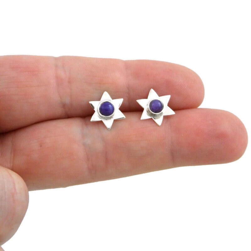 Charoite Star Earrings in Sterling Silver