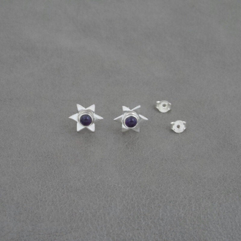 Amethyst Star Earrings in Sterling Silver