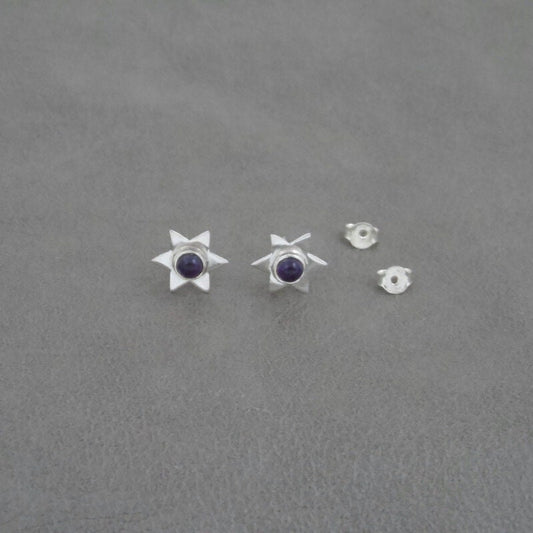 Amethyst Star Earrings in Sterling Silver