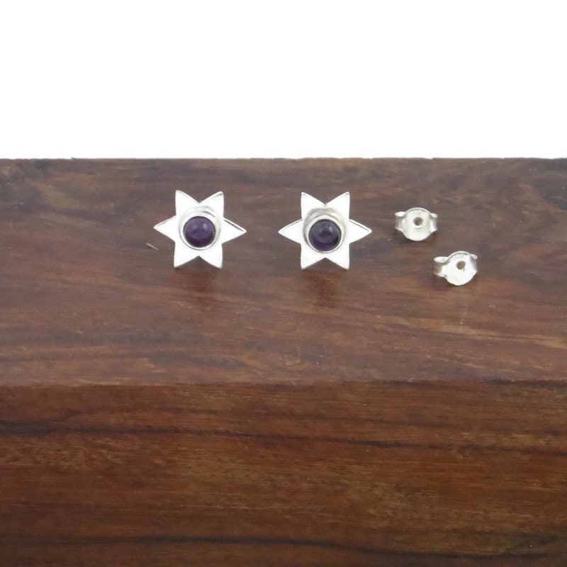 Amethyst Star Earrings in Sterling Silver