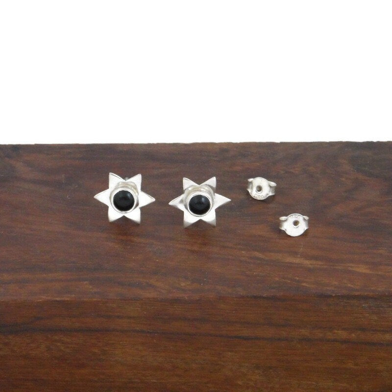 Onyx Star Earrings in Sterling Silver