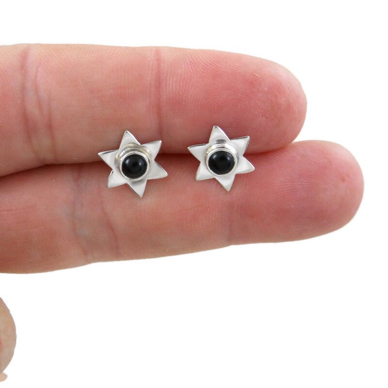 Onyx Star Earrings in Sterling Silver