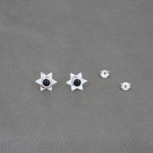 Onyx Star Earrings in Sterling Silver