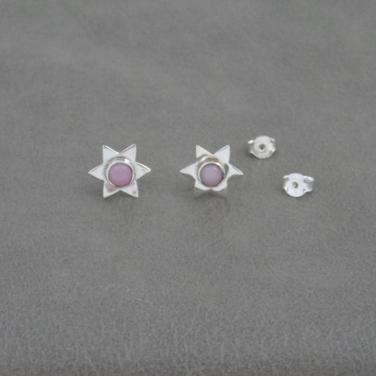 Rose Quartz Star Earrings in Sterling Silver