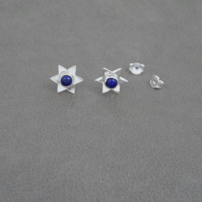 Lapis Star Earrings in Sterling Silver