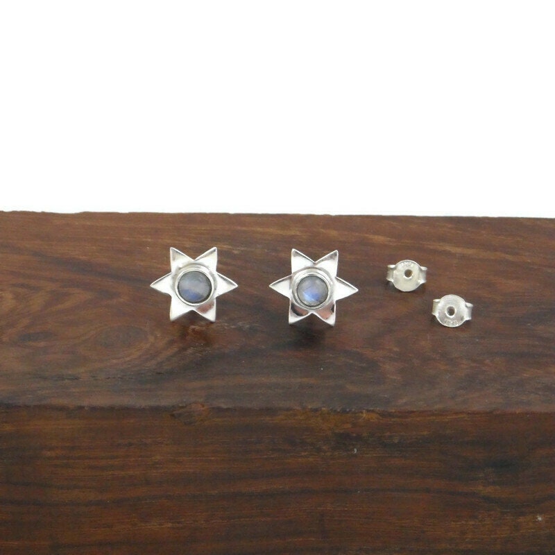 Moonstone Star Earrings in Sterling Silver