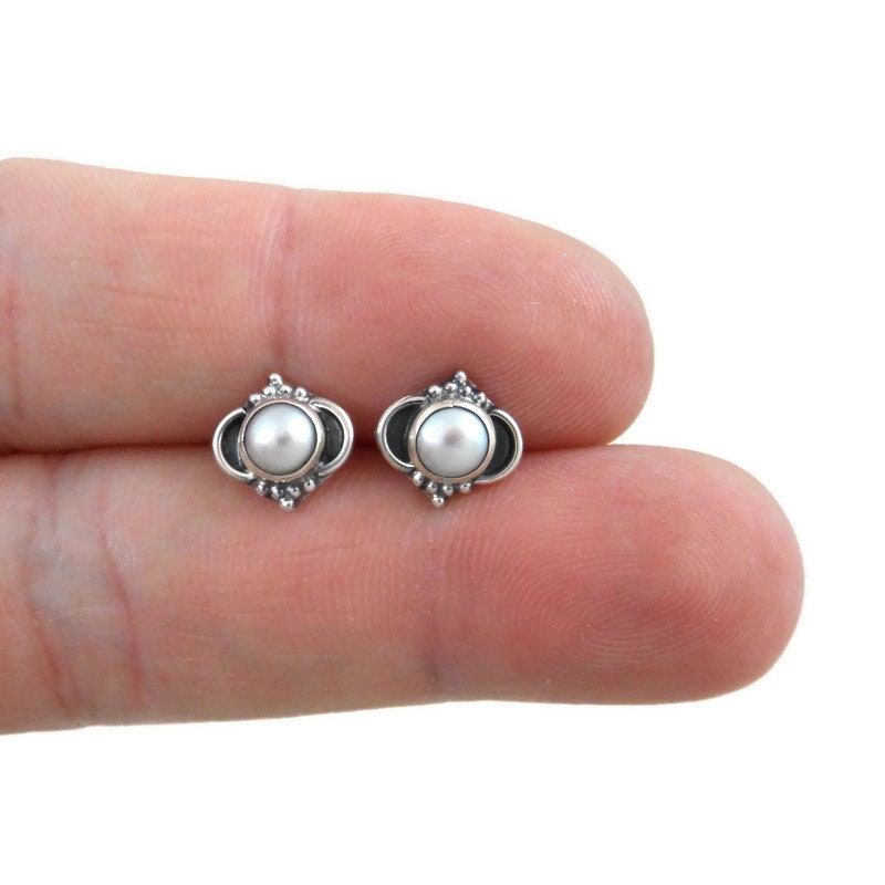 Pearl Ornate Earrings in Sterling Silver