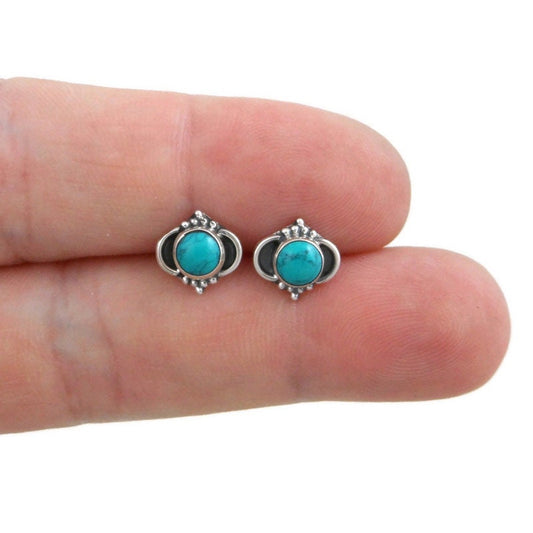 Turquoise Stud Earrings in Sterling Silver, Turquoise Earrings, Minimalist Earrings, Turquoise Studs,Gemstone Earrings, Gift for Her