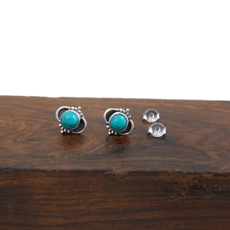 Turquoise Stud Earrings in Sterling Silver, Turquoise Earrings, Minimalist Earrings, Turquoise Studs,Gemstone Earrings, Gift for Her