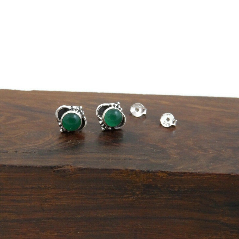 Green Chalcedony Earrings in Sterling Silver-Ornate