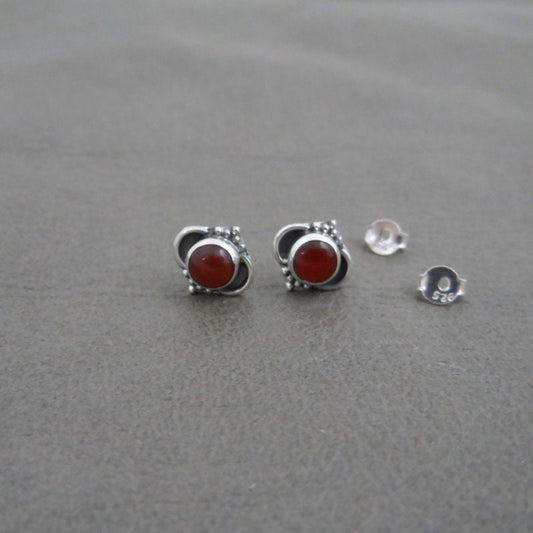 Carnelian Ornate Earrings in Sterling Silver