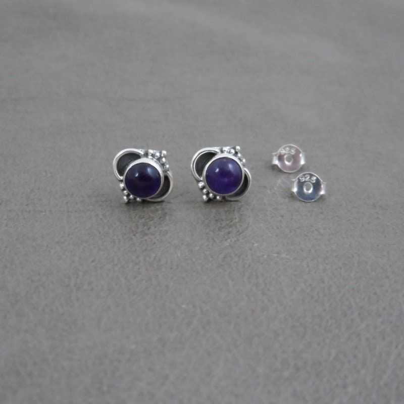 Amethyst Ornate Earrings in Sterling Silver