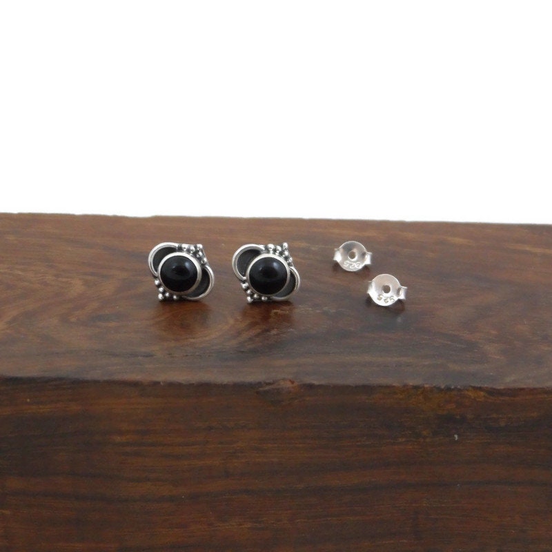 Onyx Ornate Earrings in Sterling Silver