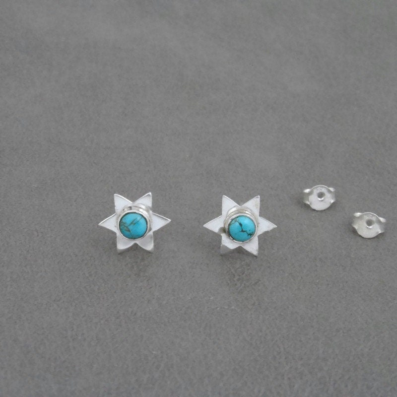 Turquoise Star Earrings in Sterling Silver, Turquoise Earrings, Star Earrings, Celestial Earrings, Turquoise Studs,Gemstone Earrings