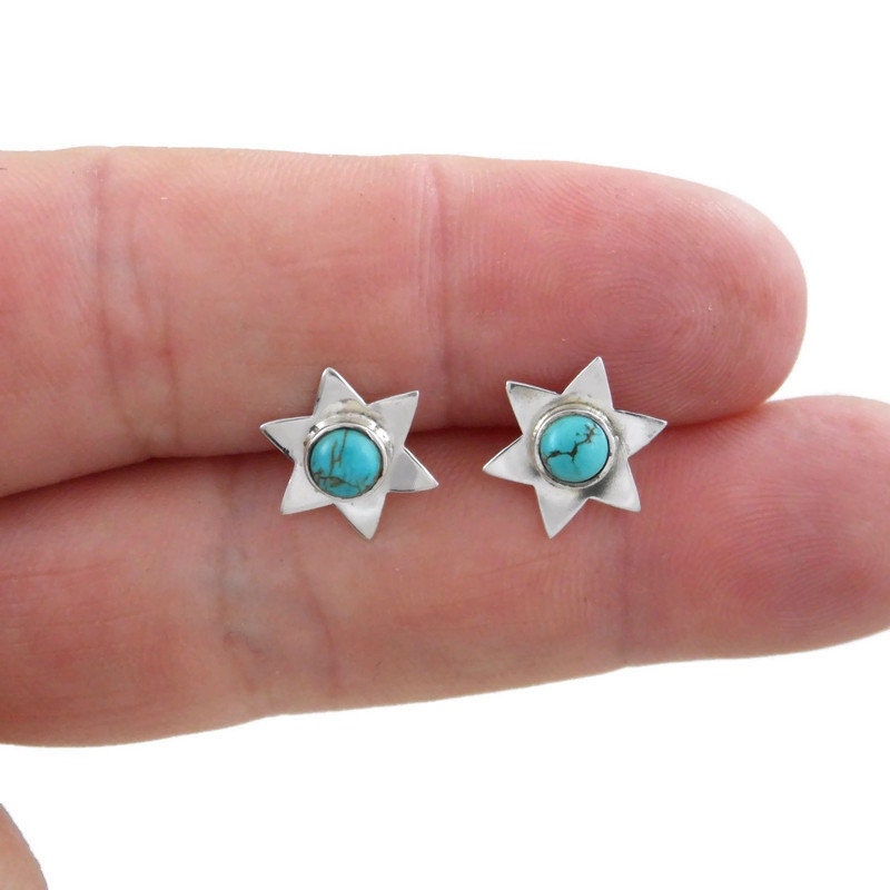 Turquoise Star Earrings in Sterling Silver, Turquoise Earrings, Star Earrings, Celestial Earrings, Turquoise Studs,Gemstone Earrings