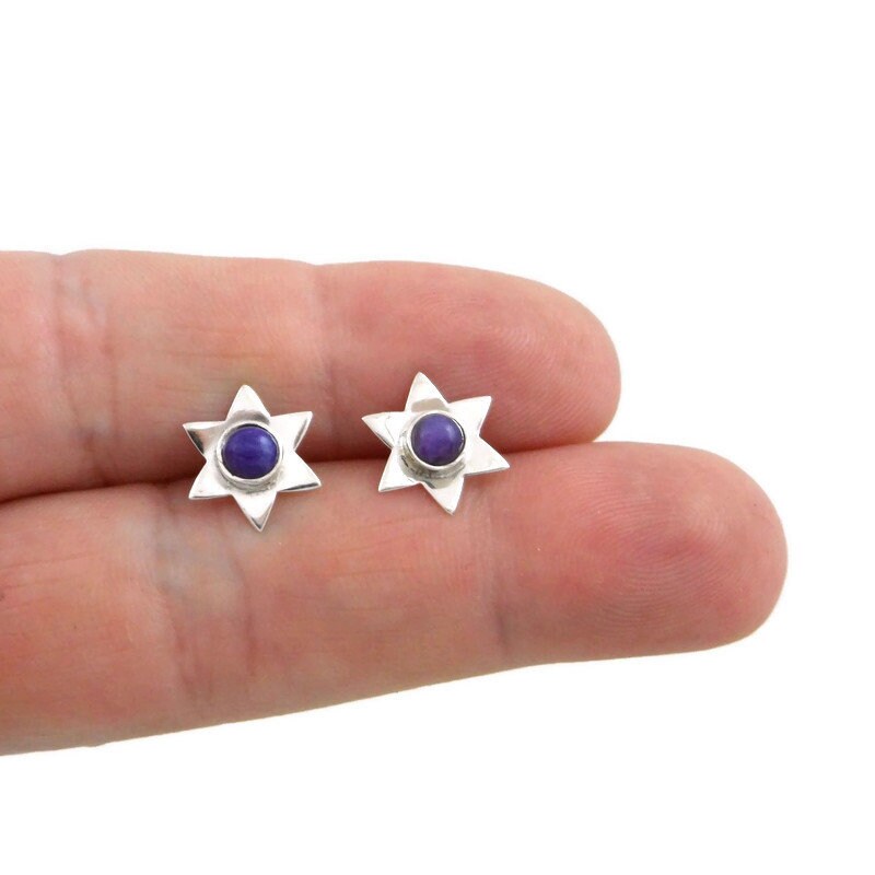 Charoite Star Earrings in Sterling Silver