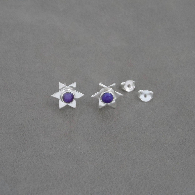 Charoite Star Earrings in Sterling Silver