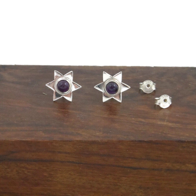 Amethyst Star Earrings in Sterling Silver