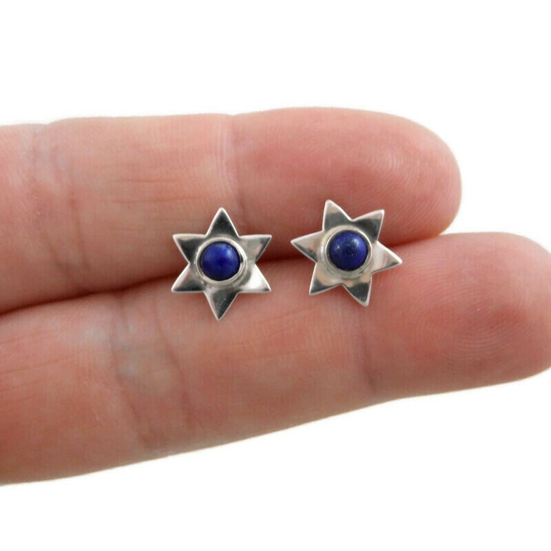 Lapis Star Earrings in Sterling Silver