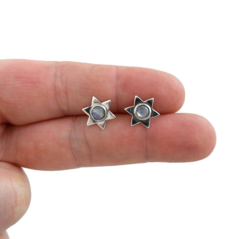 Moonstone Star Earrings in Sterling Silver