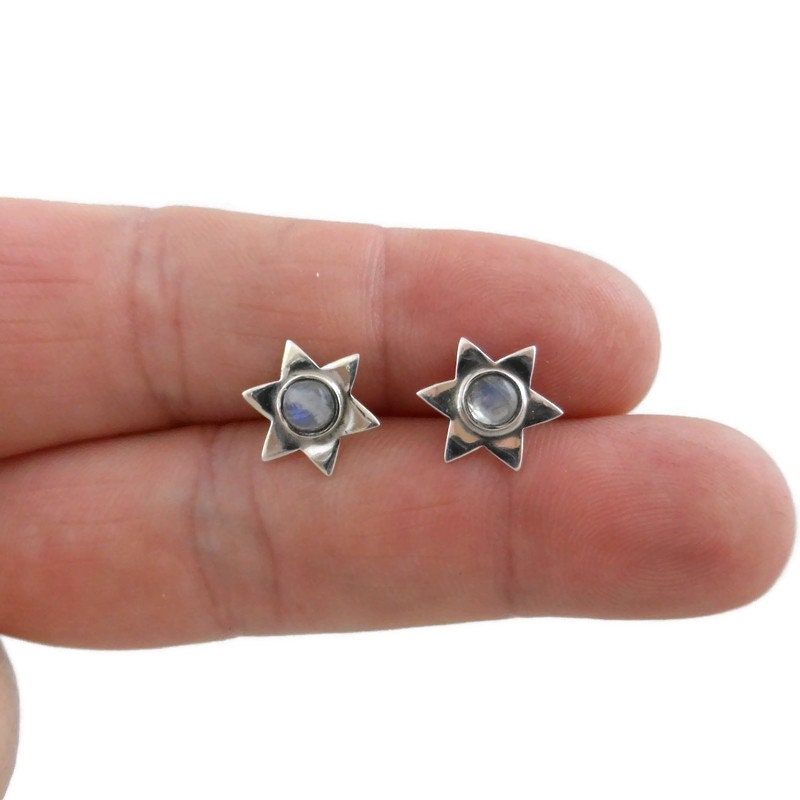 Moonstone Star Earrings in Sterling Silver