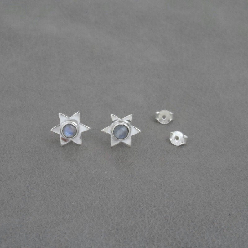 Moonstone Star Earrings in Sterling Silver