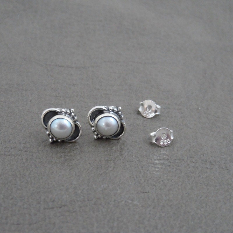 Pearl Ornate Earrings in Sterling Silver