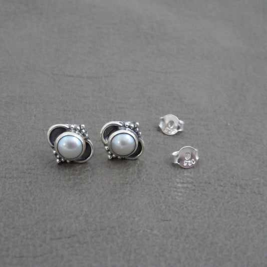 Pearl Ornate Earrings in Sterling Silver