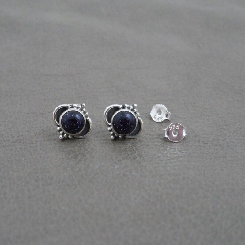 Black Aventurine Ornate Earrings in Sterling Silver