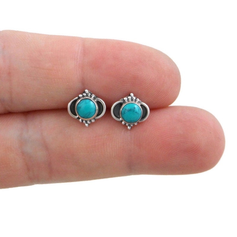 Turquoise Stud Earrings in Sterling Silver, Turquoise Earrings, Minimalist Earrings, Turquoise Studs,Gemstone Earrings, Gift for Her