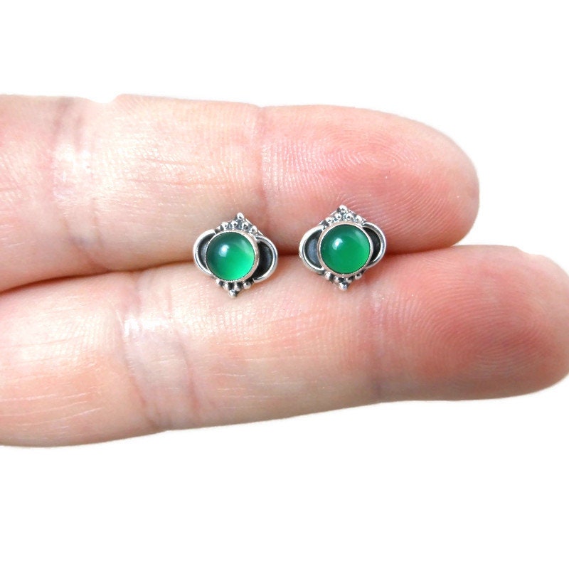 Green Chalcedony Earrings in Sterling Silver-Ornate