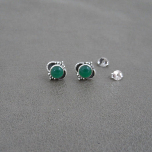 Green Chalcedony Earrings in Sterling Silver-Ornate