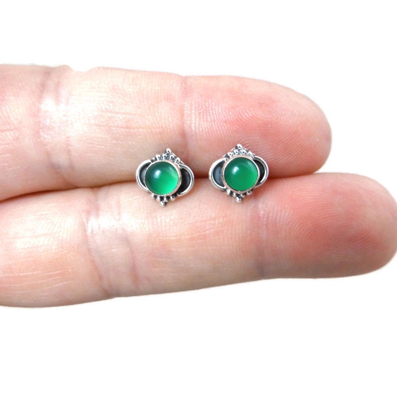 Green Chalcedony Earrings in Sterling Silver-Ornate