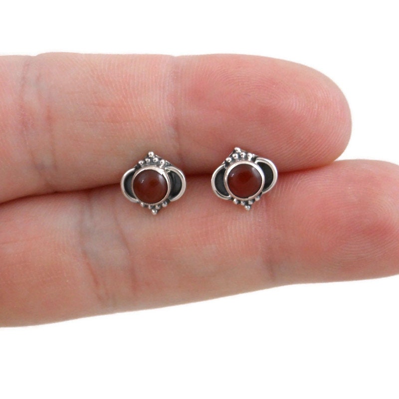 Carnelian Ornate Earrings in Sterling Silver