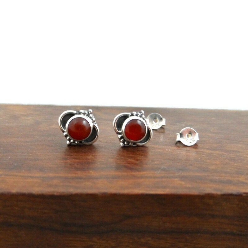 Carnelian Ornate Earrings in Sterling Silver