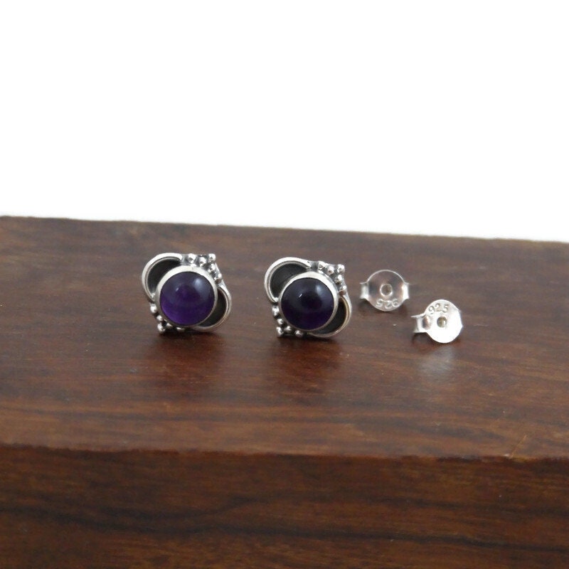 Amethyst Ornate Earrings in Sterling Silver