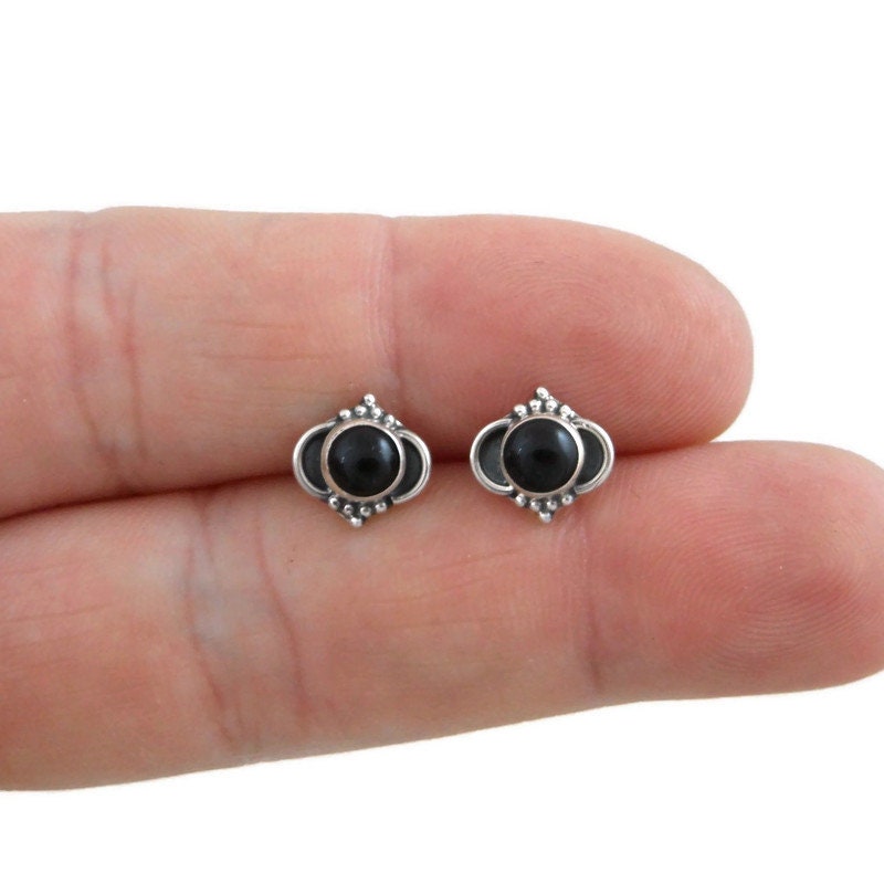 Onyx Ornate Earrings in Sterling Silver