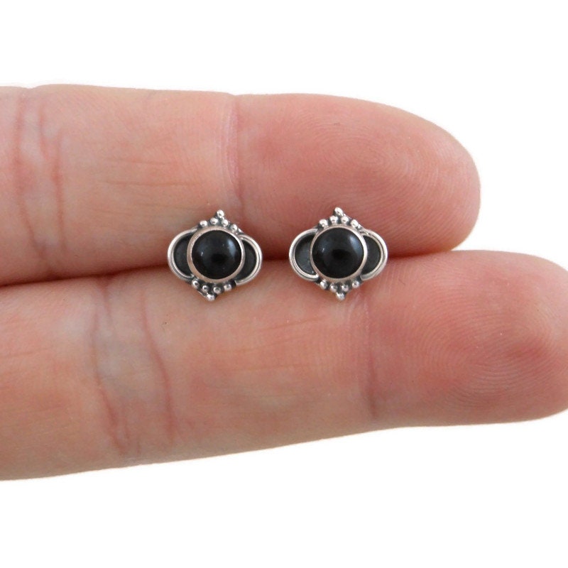 Onyx Ornate Earrings in Sterling Silver