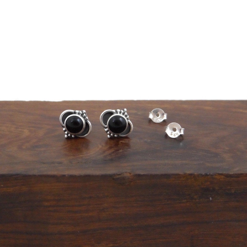 Onyx Ornate Earrings in Sterling Silver