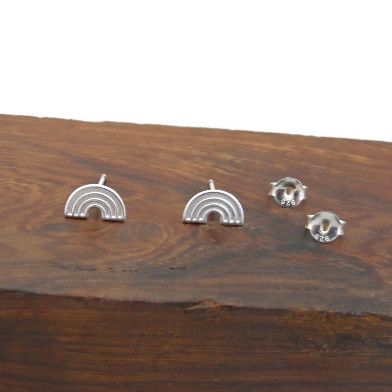 Rainbow Stud Earrings in Sterling Silver-Plain