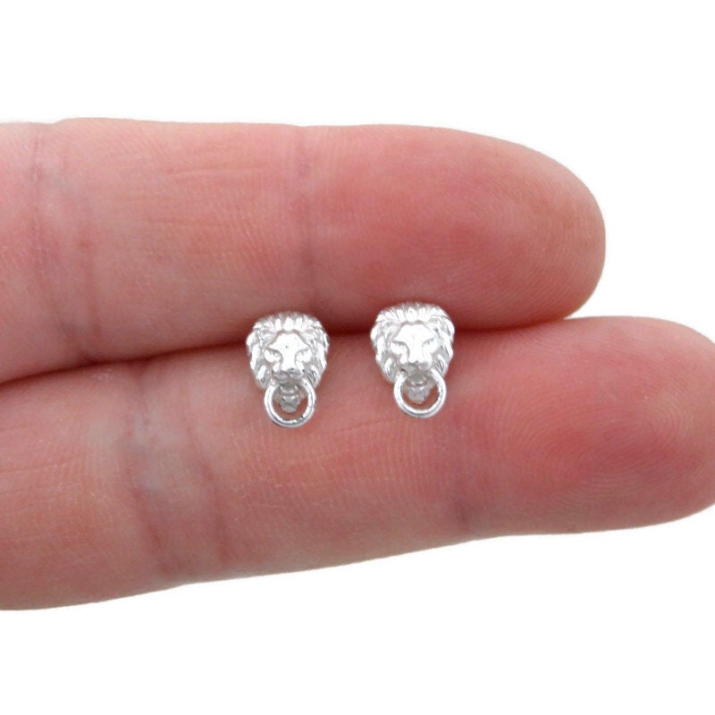 Lion Head Earrings in Sterling Silver