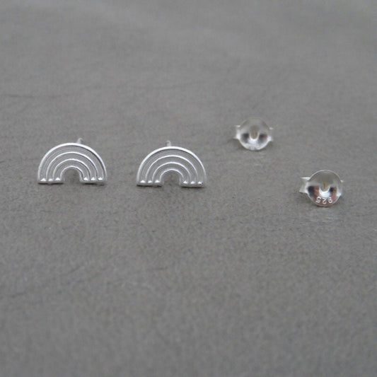 Rainbow Stud Earrings in Sterling Silver-Plain