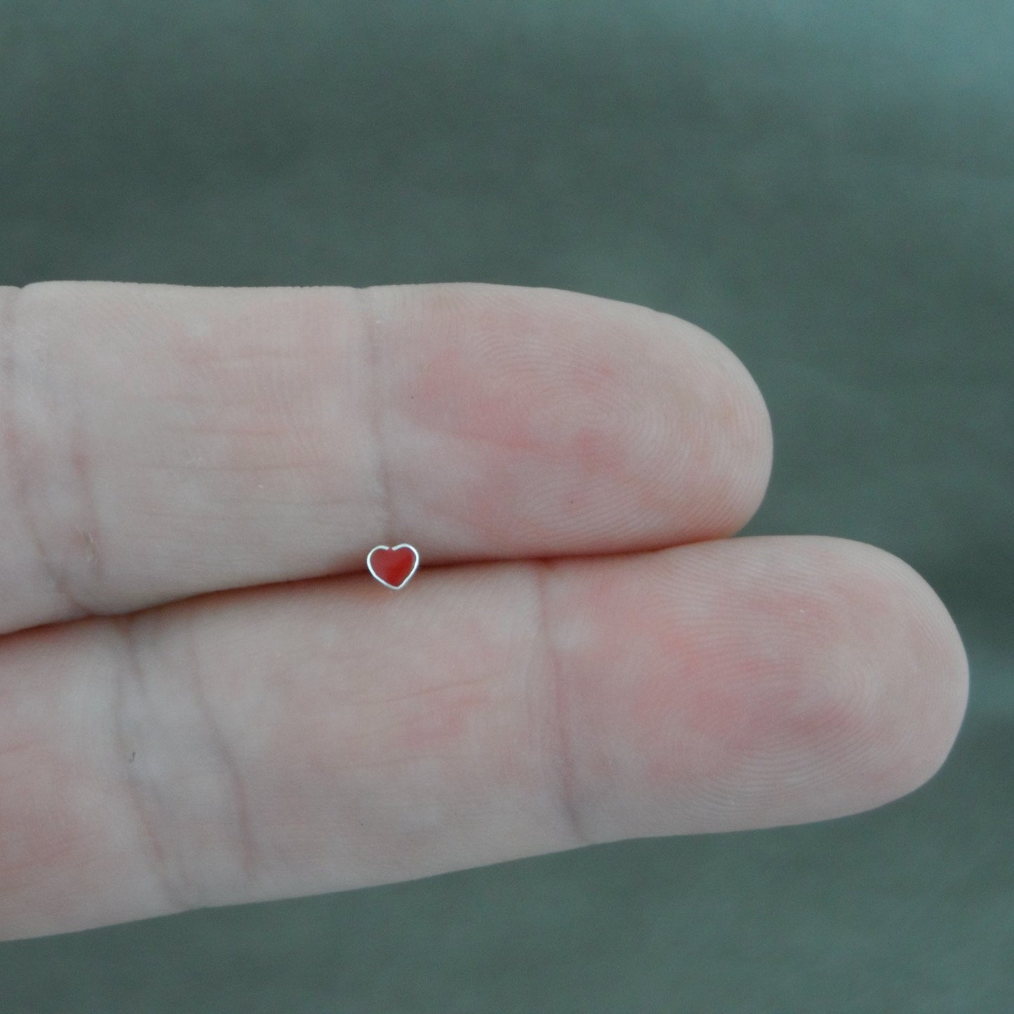 Tiny Red Heart Nose Stud in Sterling Silver, Heart Nose Stud, Tiny Heart Jewelry, Silver Nose Stud, Tiny Nose Stud, Body Piercing