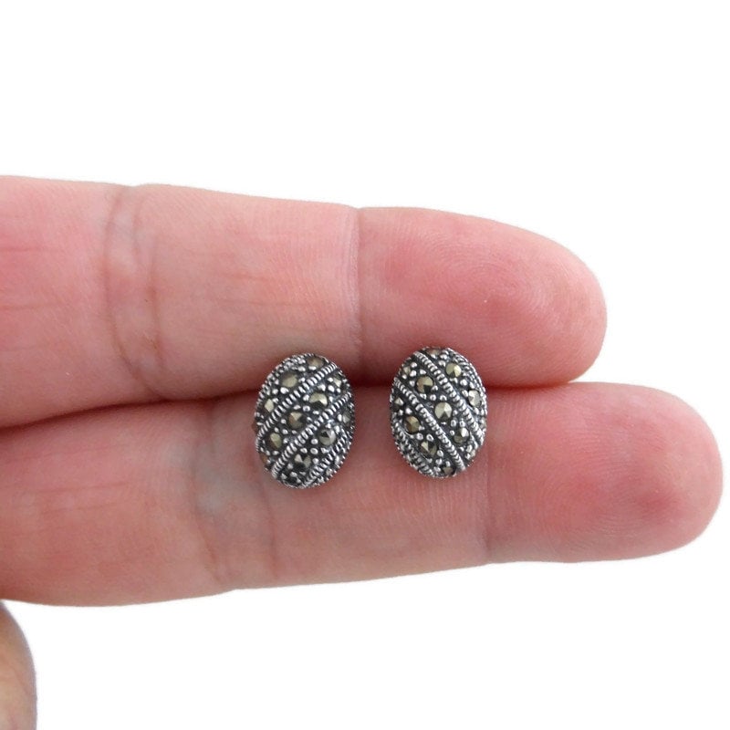 Marcasite Oval Earrings in Sterling Silver