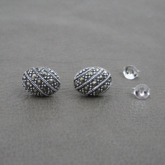 Marcasite Oval Earrings in Sterling Silver