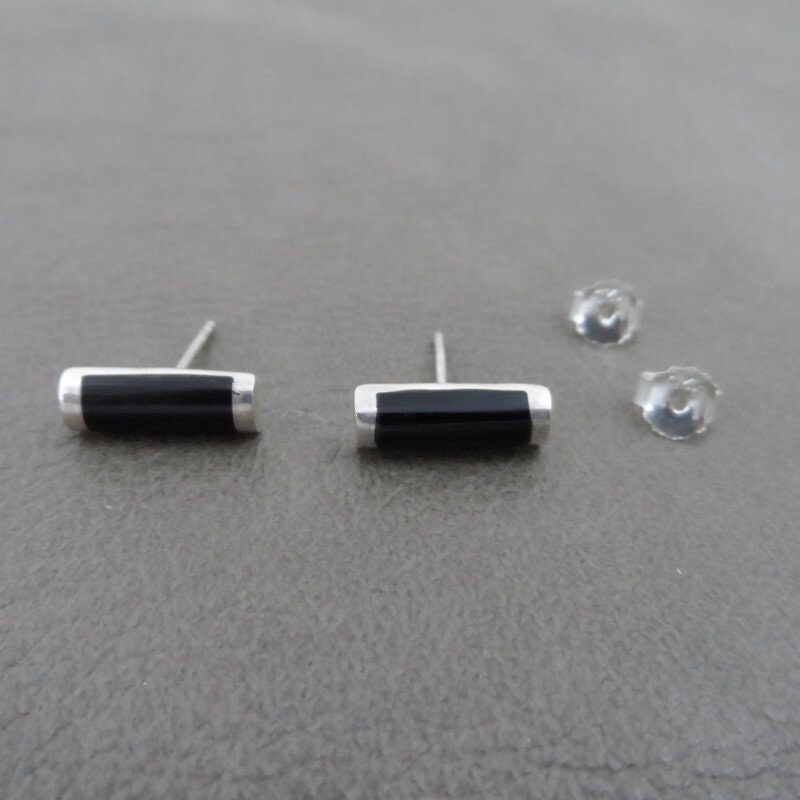 Onyx Bar Earrings in Sterling Silver